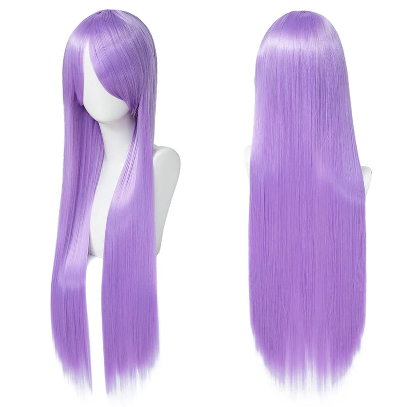 80cm Long Synthetic White Purple Cosplay Wigs Green Hair Straight Silver Wig Pink Hairpiece Lolita Wig with Bangs - Dragonbeast