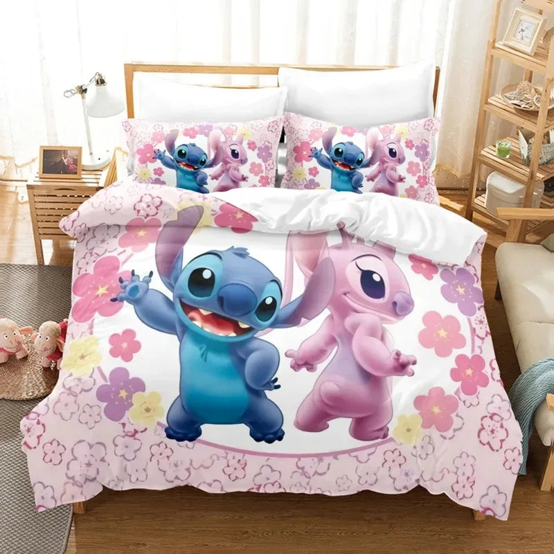 Cartoon Disney Stitch Angel Duvet Cover Set Stitch Post Quilt Cover Pillowcase Bedding Set Kids Adult Comfortable Set Twin King - Dragonbeast