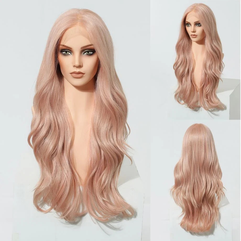 DWY Ash Brown Highlight Synthetic Lace Front Wig 13×6 Body Wave Pre Plucked Lace Wig for Women Wear and Go 28inch Wigs for Daily - Dragonbeast