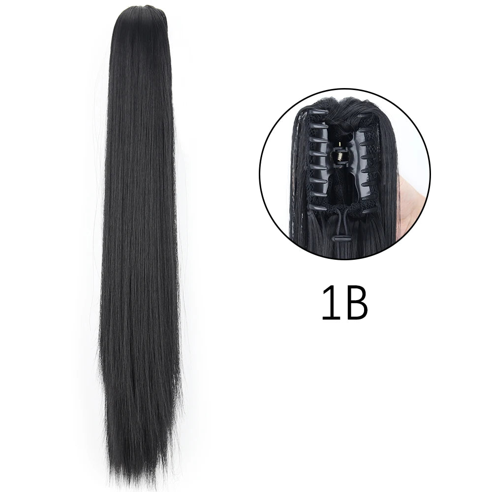 Synthetic Long Straight Claw Clip On Ponytail Hair Extensions 24Inch Heat Resistant Pony Tail Hair piece For Women Daily Party - Dragonbeast