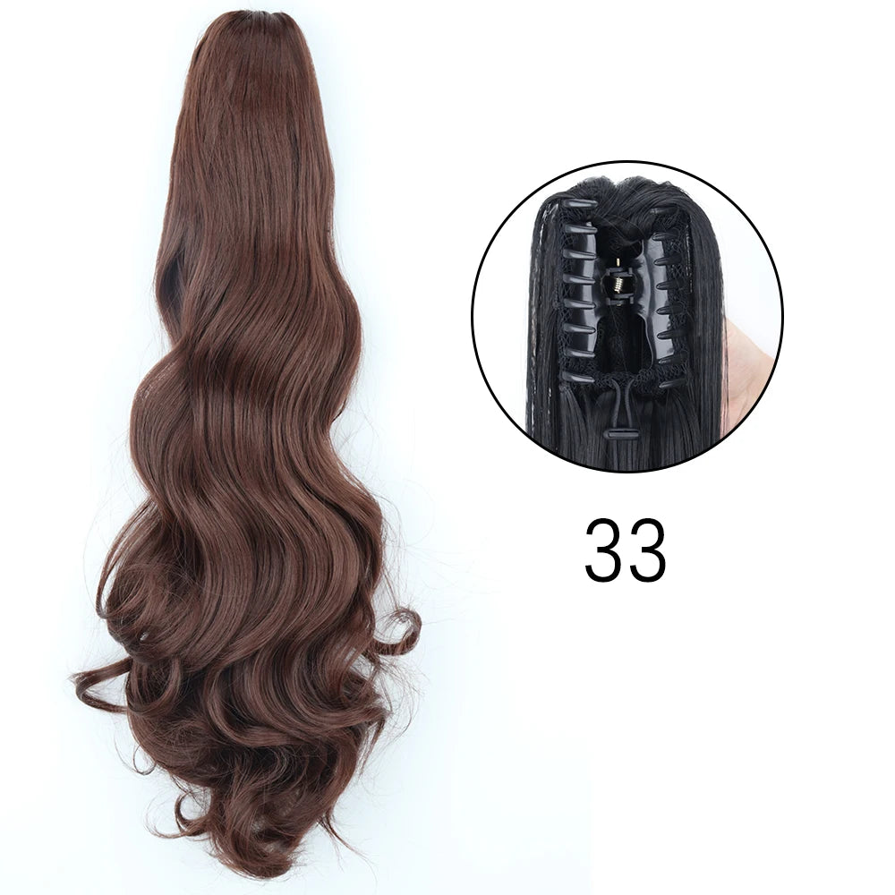 Synthetic Long Straight Claw Clip On Ponytail Hair Extensions 24Inch Heat Resistant Pony Tail Hair piece For Women Daily Party - Dragonbeast