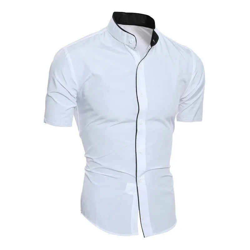 New men's solid color casual commuting short sleeved shirt - Dragonbeast