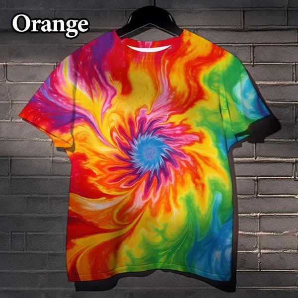 Fun Rainbow 3D Printed Tie-dye Pattern T-shirt Street Dizzy Colorful Men's and Women's Casual Tops XS-5XL - Dragonbeast