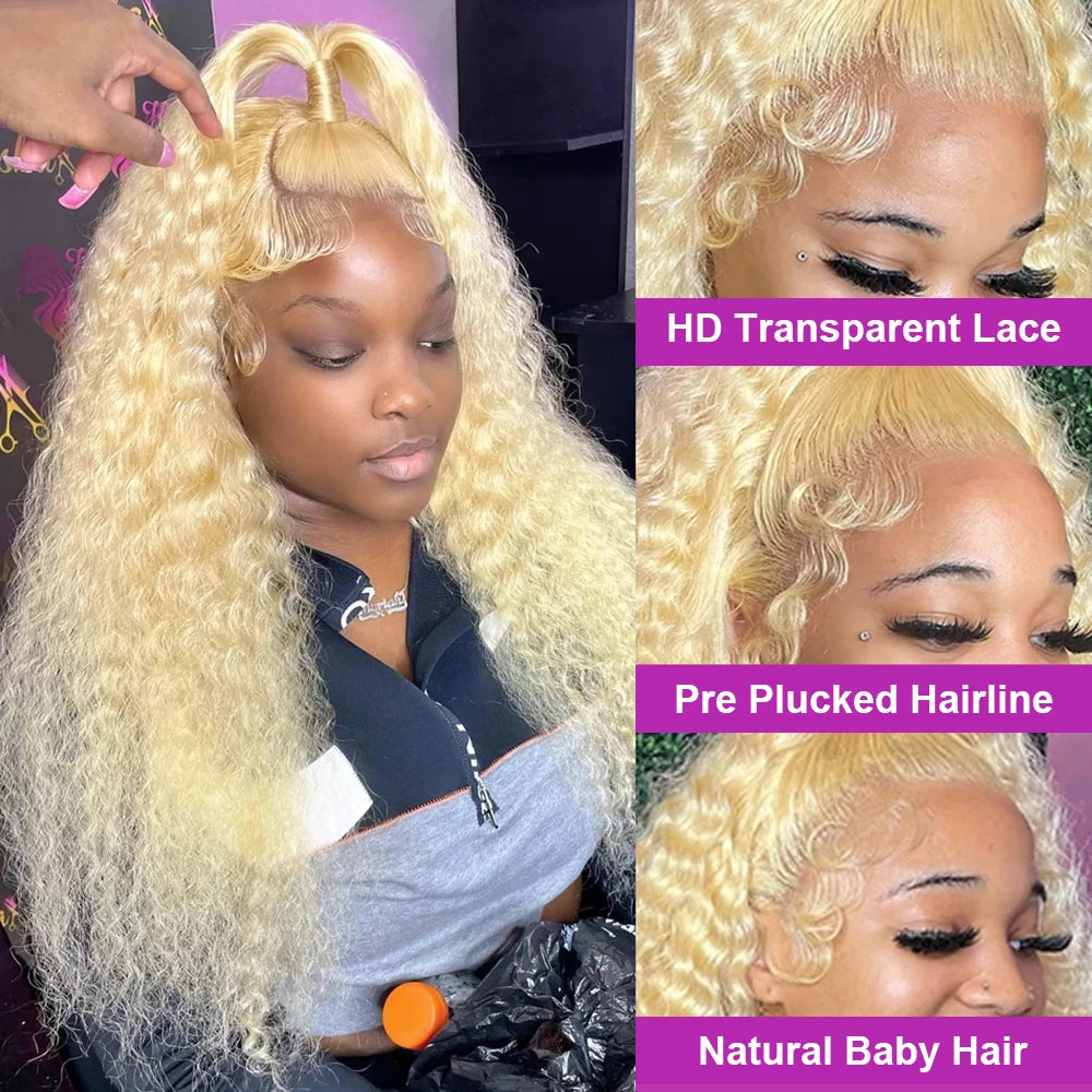 613 Deep Wave Frontal Wig 13x6 HD Water Wave Lace Front Wig 30 40 Inch Honey Blond 13x4 Blonde Lace Front Curly Human Hair Wigs - Dragonbeast