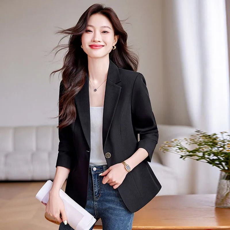 Women Blazer Casual Single Button Long Sleeve Red Black White Slim Suit Ladies Office Coat Fashion New Winter Autumn Jacket 2024