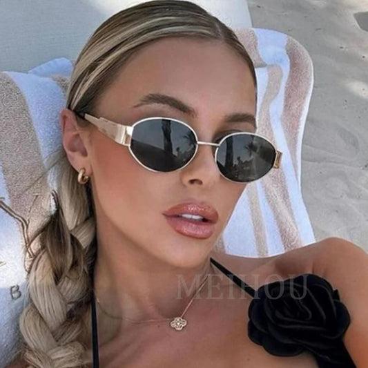 Trendy Oval Sunglasses for Women 2024 Luxury Brand Designer Metal Frame Sun Glasses Ladies Classic Vintage Round Shades Unisex - Dragonbeast