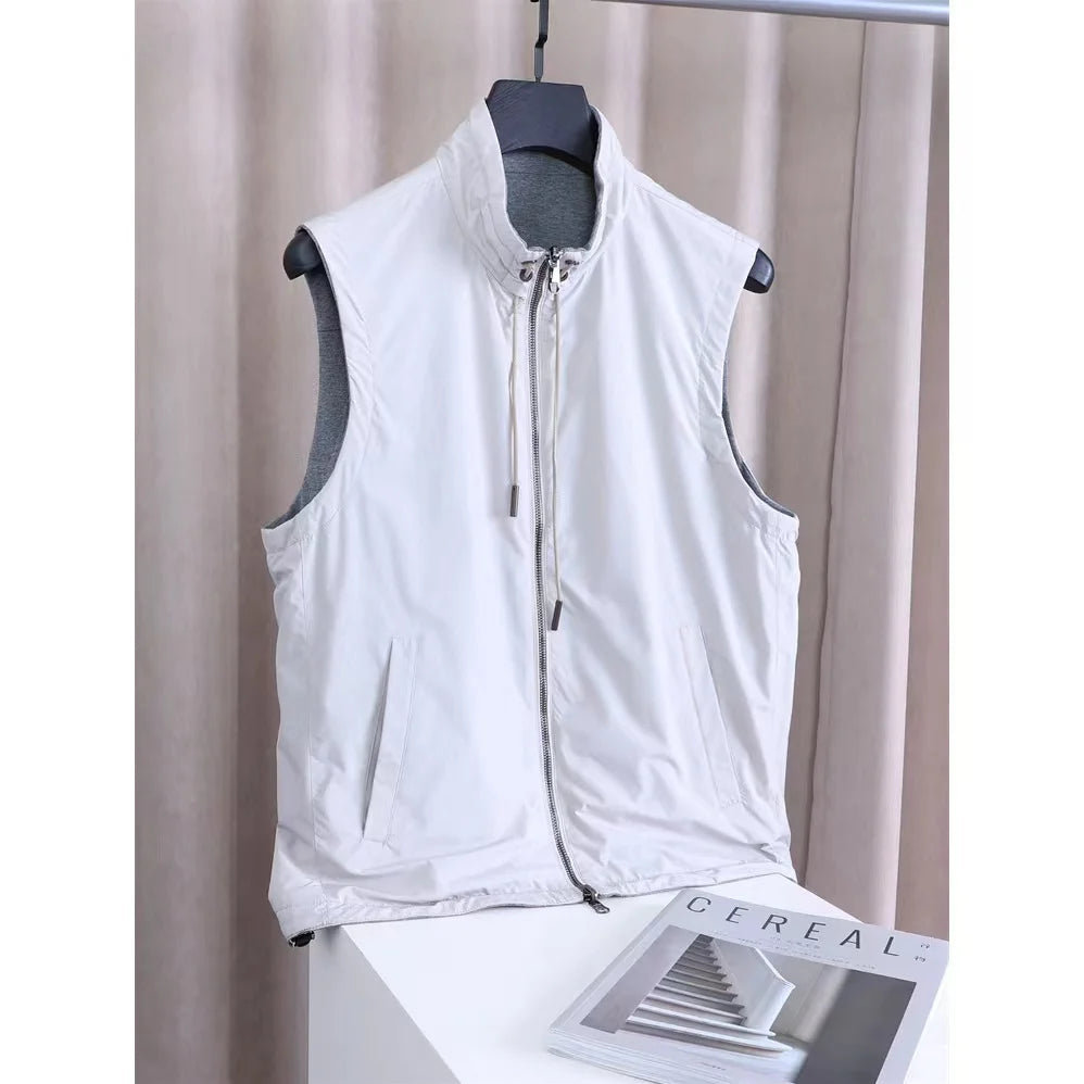 Chinese Brand High-end men's reversible vest outdoor vest stand up collar waterproof top for men