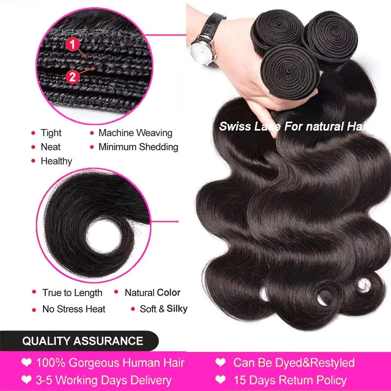 38 40Inch Loose Body Wave Bundles Brazilian Hair Weave Bundles 1/3/4 PCS Human Hair Water Wave Raw Hair Bundles Extensions Black - Dragonbeast