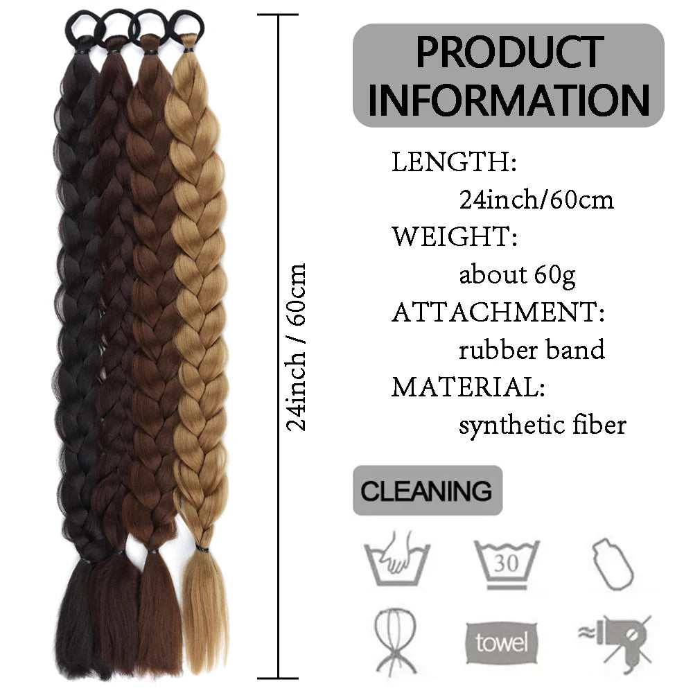 Synthetic Long Twist Braid Ponytail Extensions With Rubber Band 24 Inch Boxing Braided Hair Extensions For Women Daily Use - Dragonbeast