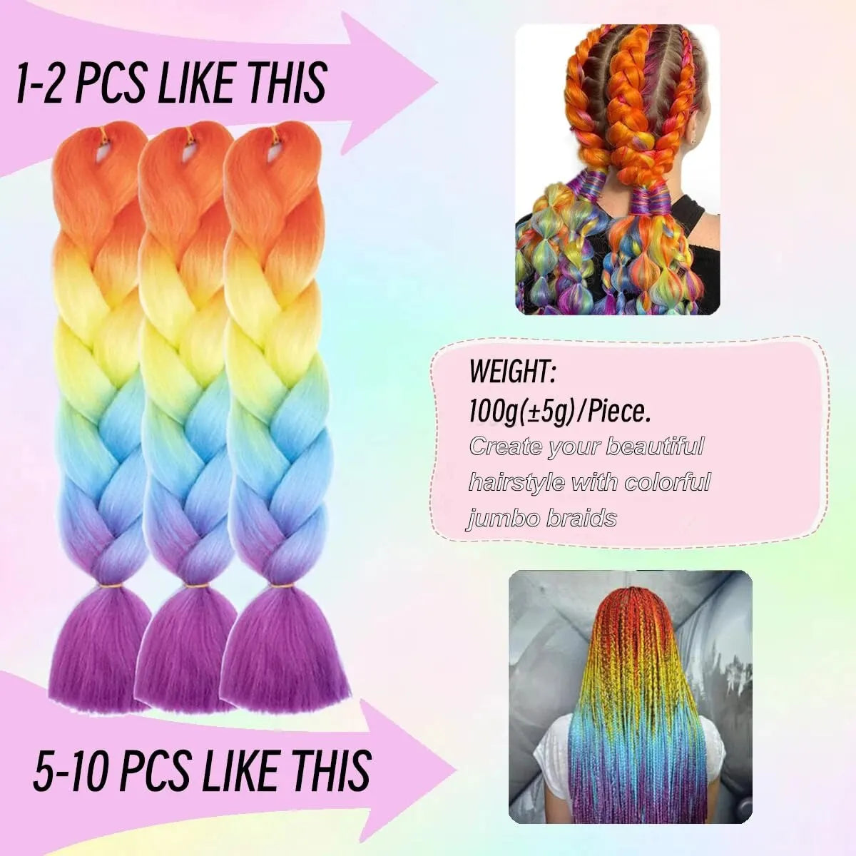 24 Inch Ombre Jumbo Braiding Hair for Crochet Twist Box Braids Rainbow Colorful High Temperature Synthetic Hair Extensions - Dragonbeast