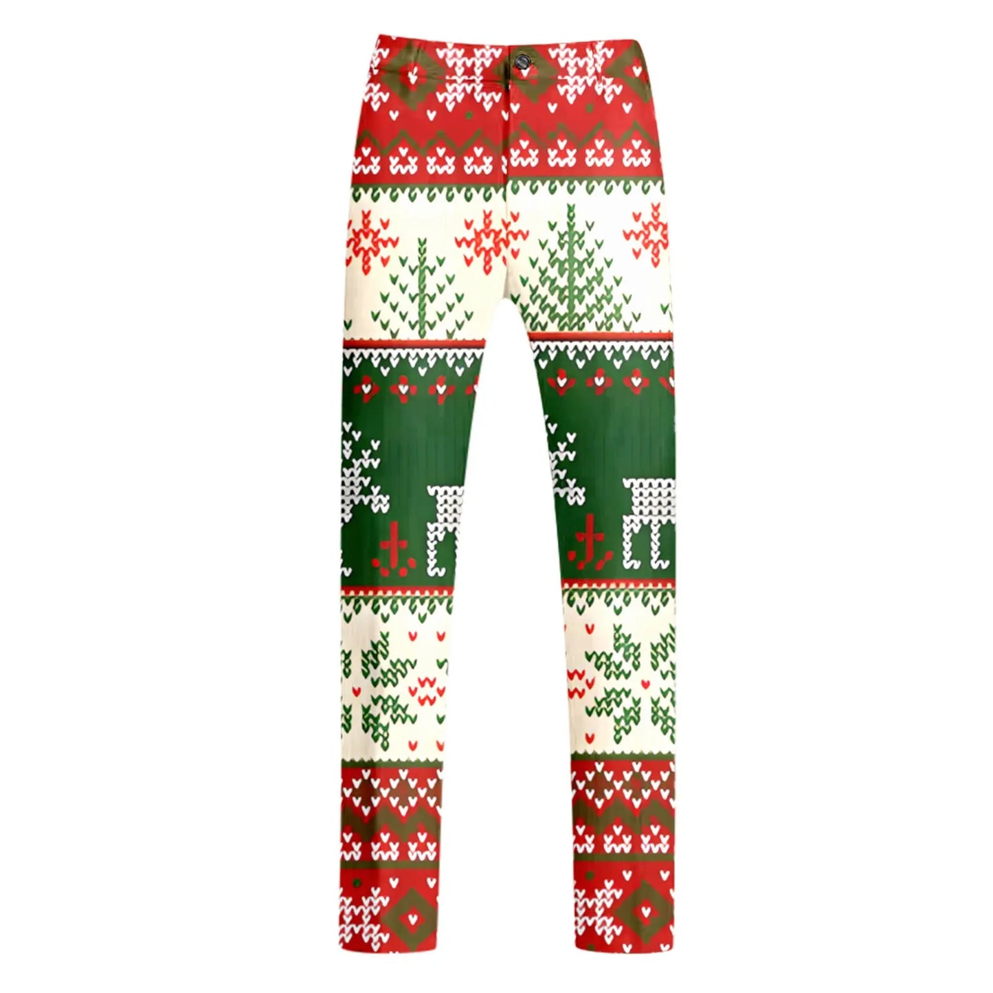 New Year Merry Christmas Suit Pants Men Holiday Party Wear Snowflake Printed Trousers Formal Wedding Button Suit Pants For Men