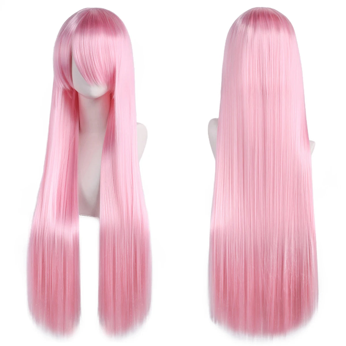 80cm Long Synthetic White Purple Cosplay Wigs Green Hair Straight Silver Wig Pink Hairpiece Lolita Wig with Bangs - Dragonbeast