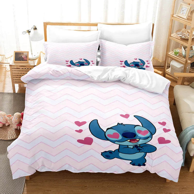 Cartoon Disney Stitch Angel Duvet Cover Set Stitch Post Quilt Cover Pillowcase Bedding Set Kids Adult Comfortable Set Twin King - Dragonbeast