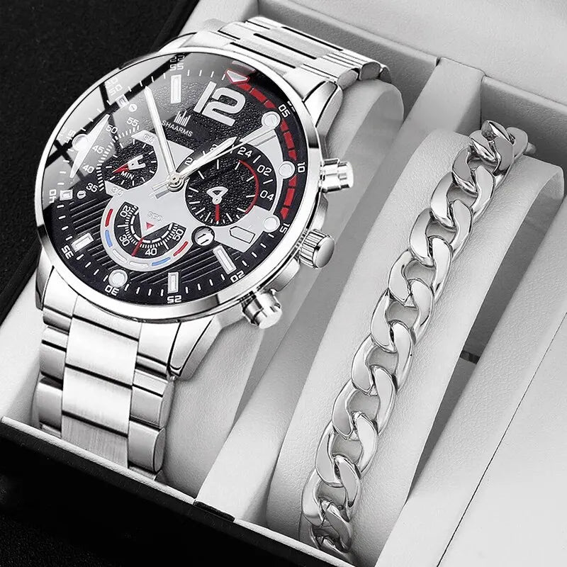 Luxury Brand Men Business Watch Stainless Steel Calendar Big Dial Watches for Men Fashion Sports Casual Quartz Wristwatch Clock - Dragonbeast