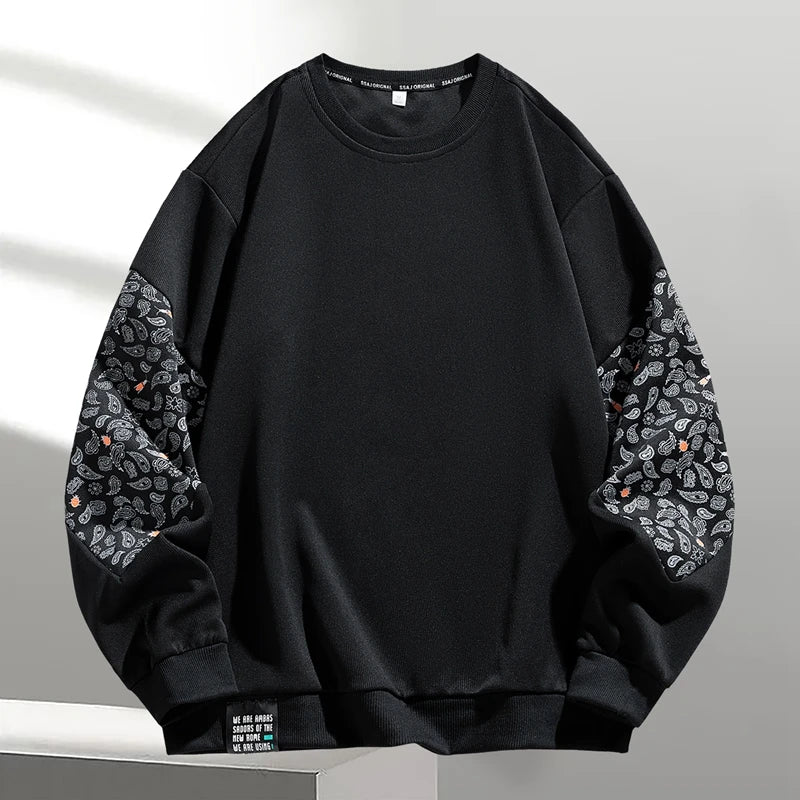 Preppy Style Round Neck Pullover Lantern Long Sleeve Geometric Printing Hoodies Spring Autumn Men's Clothing Trendy Tops