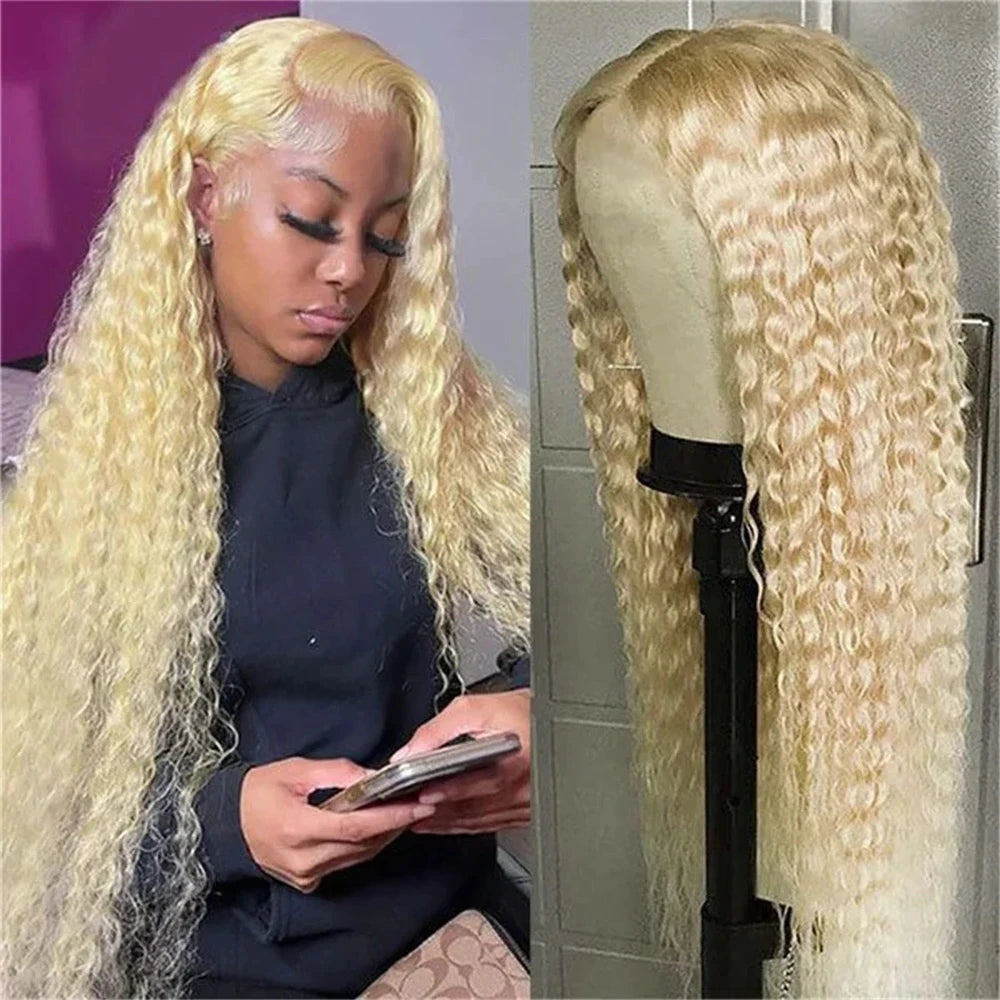 613 Deep Wave Frontal Wig 13x6 HD Water Wave Lace Front Wig 30 40 Inch Honey Blond 13x4 Blonde Lace Front Curly Human Hair Wigs - Dragonbeast