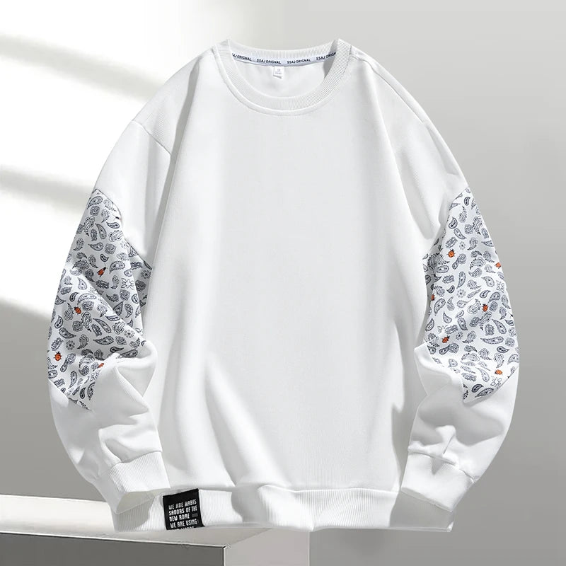 Preppy Style Round Neck Pullover Lantern Long Sleeve Geometric Printing Hoodies Spring Autumn Men's Clothing Trendy Tops