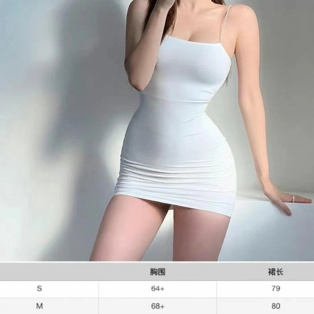 WhiteBlack Sling Sleeveless Type a Short Women's Summer New Sexy Tight Sexy Slim Slimming Arm Covering Skirt Simple - Dragonbeast