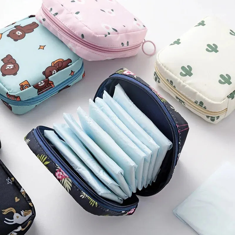 Women Sanitary Napkin Tampon Storage Bag Portable Waterproof Organizer Pouch Cartoon Pattern Sanitary Napkin Bag - Dragonbeast