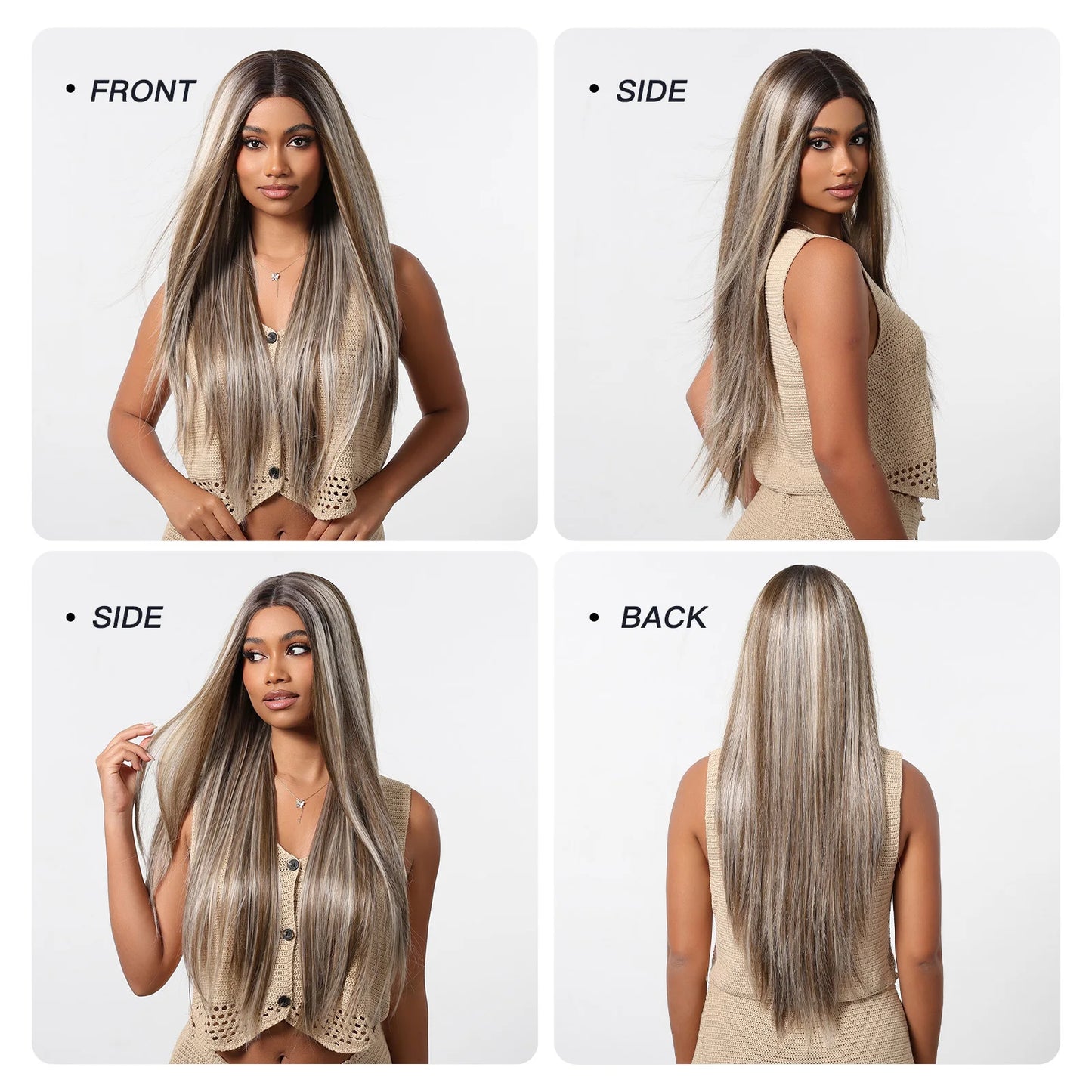 Long Straight Ash Gray Blonde Highlight Synthetic Wigs 13*6 Lace Frontal Wig Preplucked Baby Hair Wigs for Women Brazilian Daily - Dragonbeast