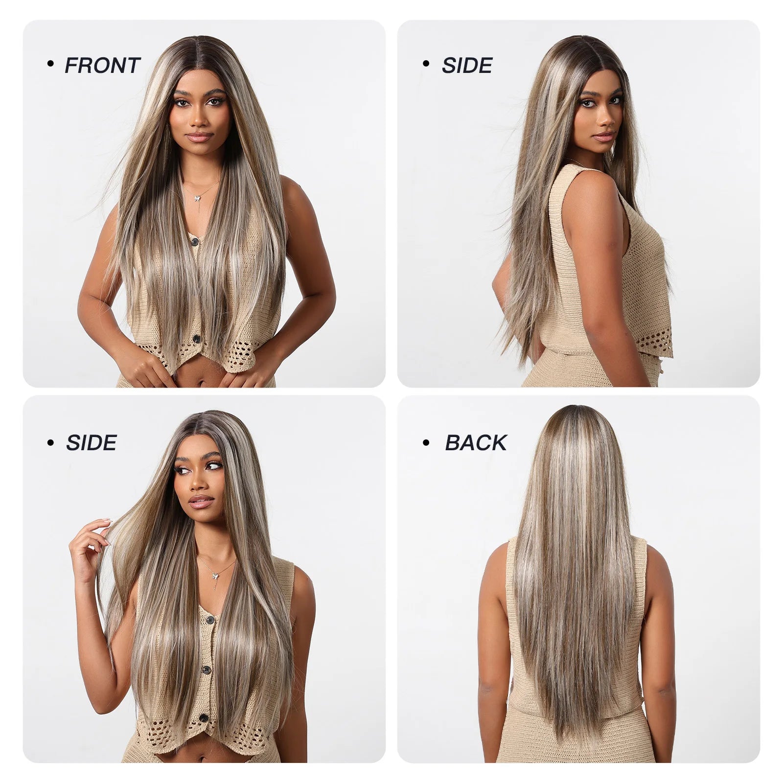 Long Straight Ash Gray Blonde Highlight Synthetic Wigs 13*6 Lace Frontal Wig Preplucked Baby Hair Wigs for Women Brazilian Daily - Dragonbeast