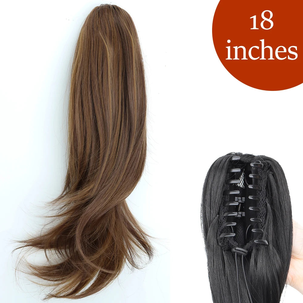 Synthetic Long Straight Claw Clip On Ponytail Hair Extensions 24Inch Heat Resistant Pony Tail Hair piece For Women Daily Party - Dragonbeast