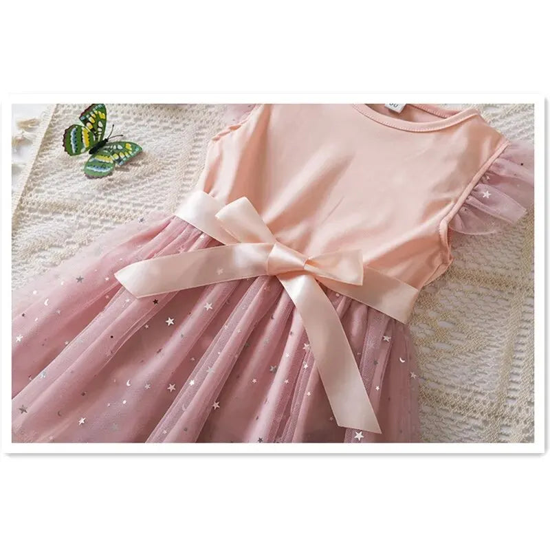 2024 New in Dress Solid Sequin Summer Dress 2 4 6 Years Kid's Princess Dress Fly Sleeve Elegant Cute Birthday Party Dress - Dragonbeast