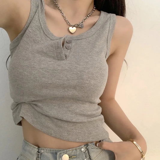 Tank Top for Women Ribbed Button Down Sleeveless Blouse Solid Color Casual Women's Teens Trendy Basic Summer Dresses - Dragonbeast